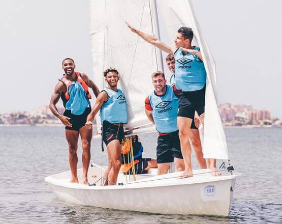 Callum Wilson enjoying a boat ride with his team members.